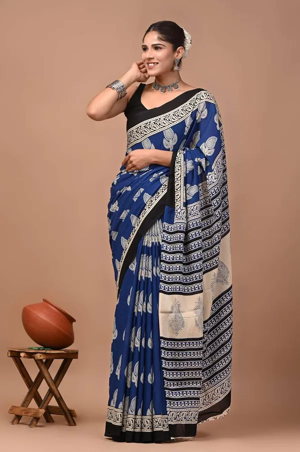 Mulmul_Cotton_Printed_Saree_With_Blouse_Piece