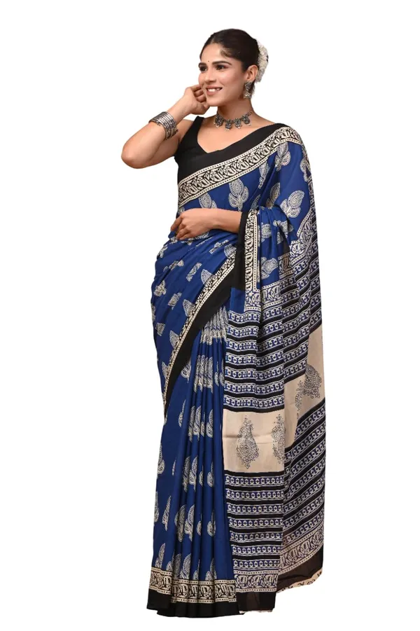 Mulmul_Cotton_Printed_Saree_With_Blouse_Piece