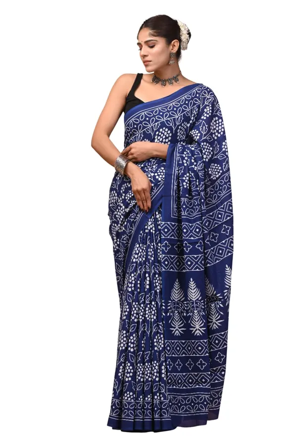 Women_S_Mulmul_Cotton_Hand_Block_Printed_Saree_With_Blouse_Piece