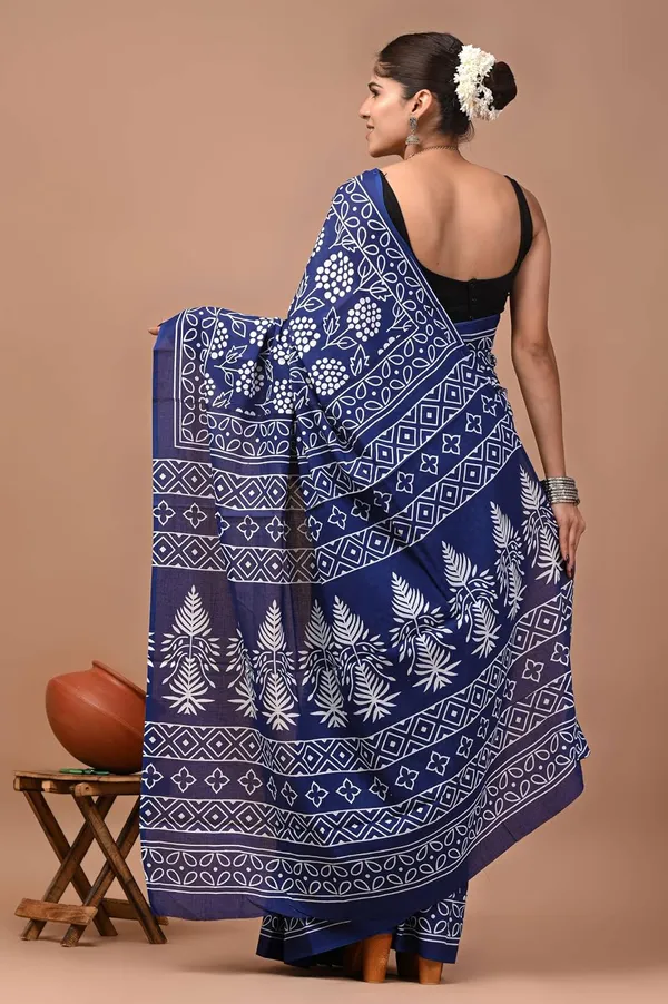 Women_S_Mulmul_Cotton_Hand_Block_Printed_Saree_With_Blouse_Piece