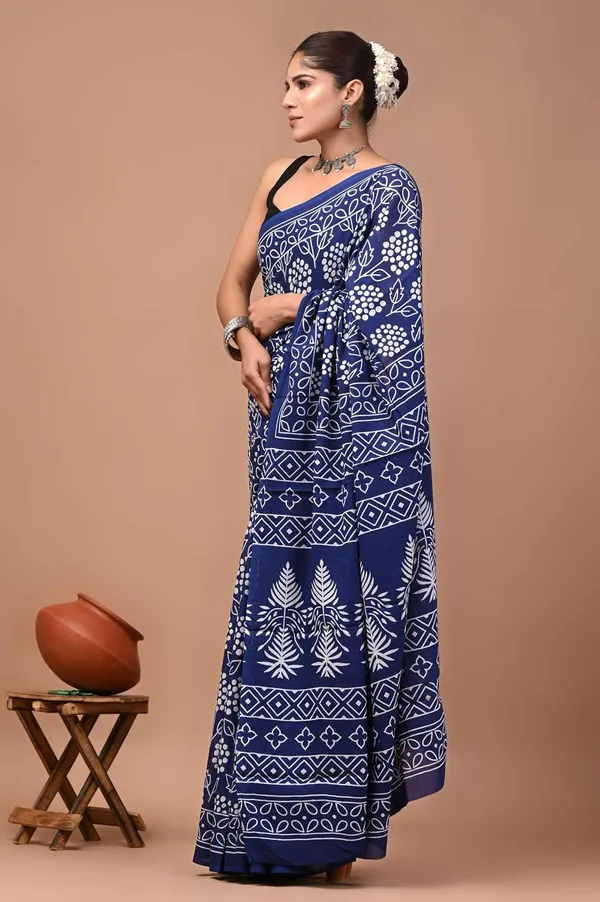 Women_S_Mulmul_Cotton_Hand_Block_Printed_Saree_With_Blouse_Piece