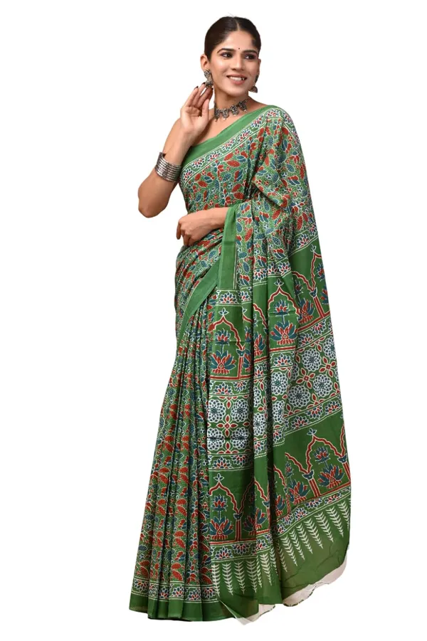 Mulmul_Cotton_Printed_Saree_With_Blouse_Piece