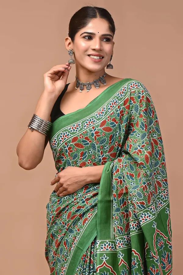 Mulmul_Cotton_Printed_Saree_With_Blouse_Piece