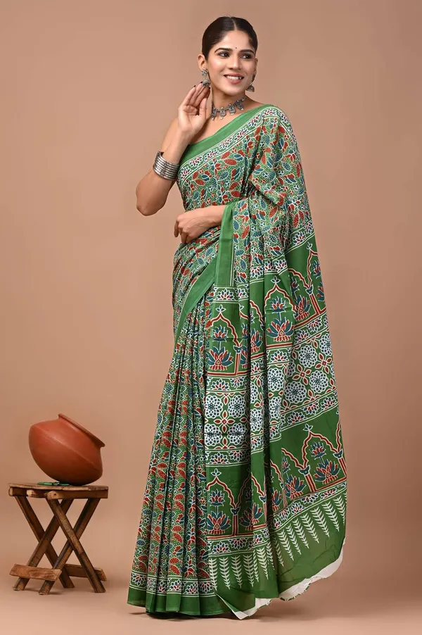 Mulmul_Cotton_Printed_Saree_With_Blouse_Piece