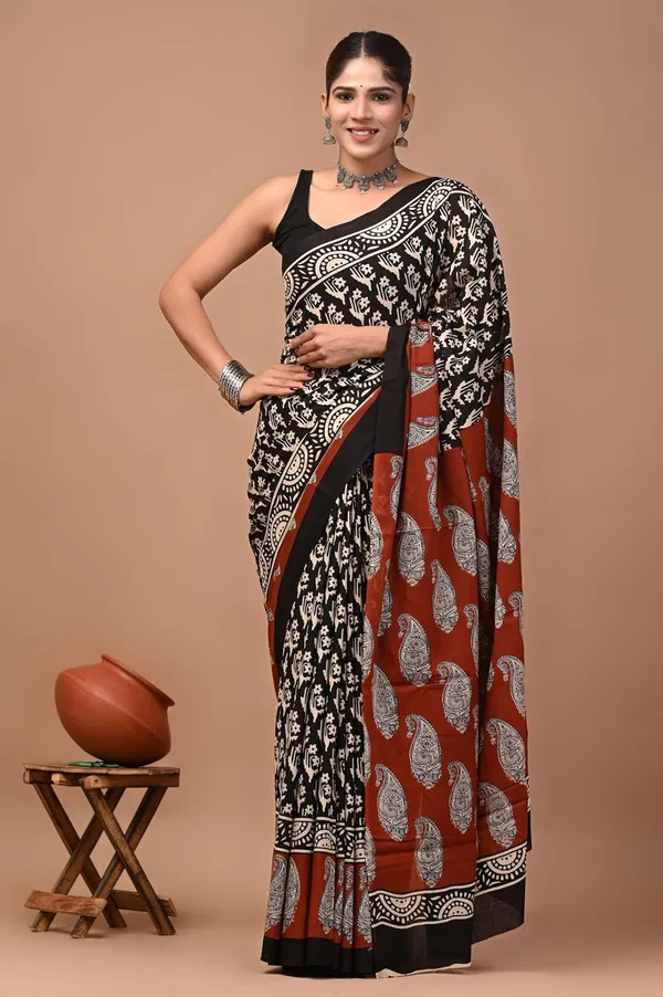 Mulmul_Cotton_Printed_Saree_With_Blouse_Piece