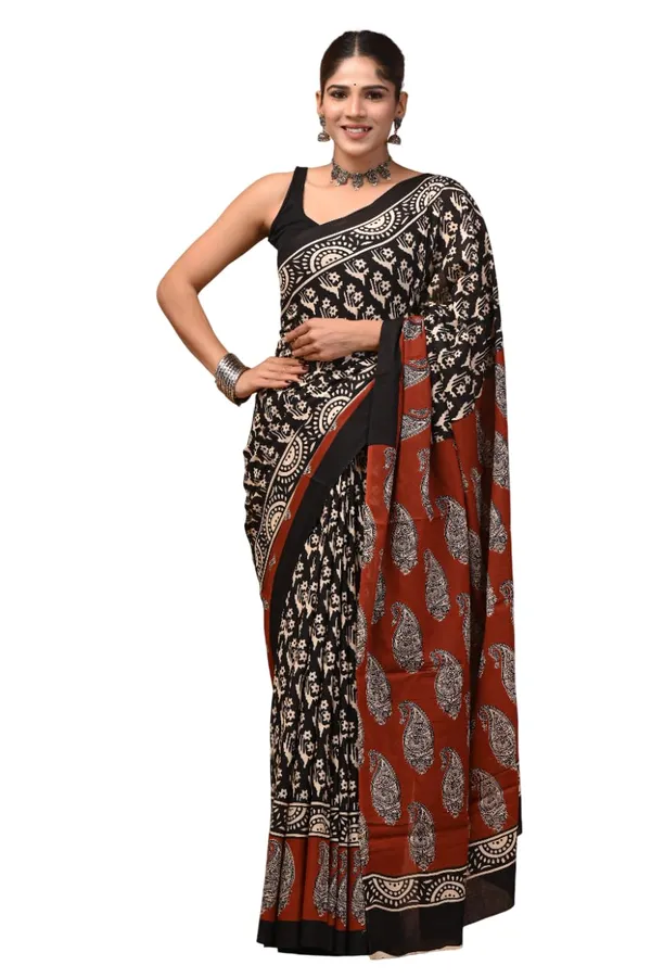 Mulmul_Cotton_Printed_Saree_With_Blouse_Piece