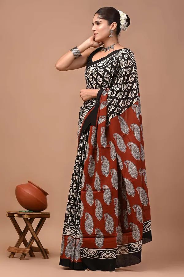 Mulmul_Cotton_Printed_Saree_With_Blouse_Piece