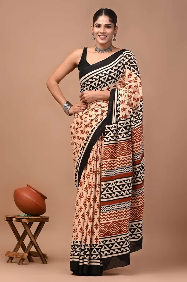 Mulmul_Cotton_Printed_Saree_With_Blouse_Piece