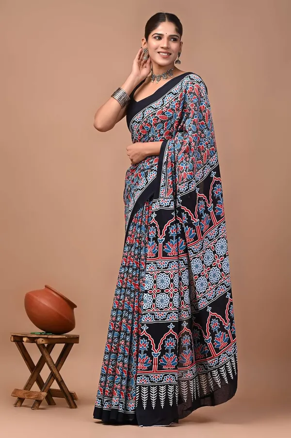 Women_S_Mulmul_Cotton_Printed_Saree_With_Blouse_Piece