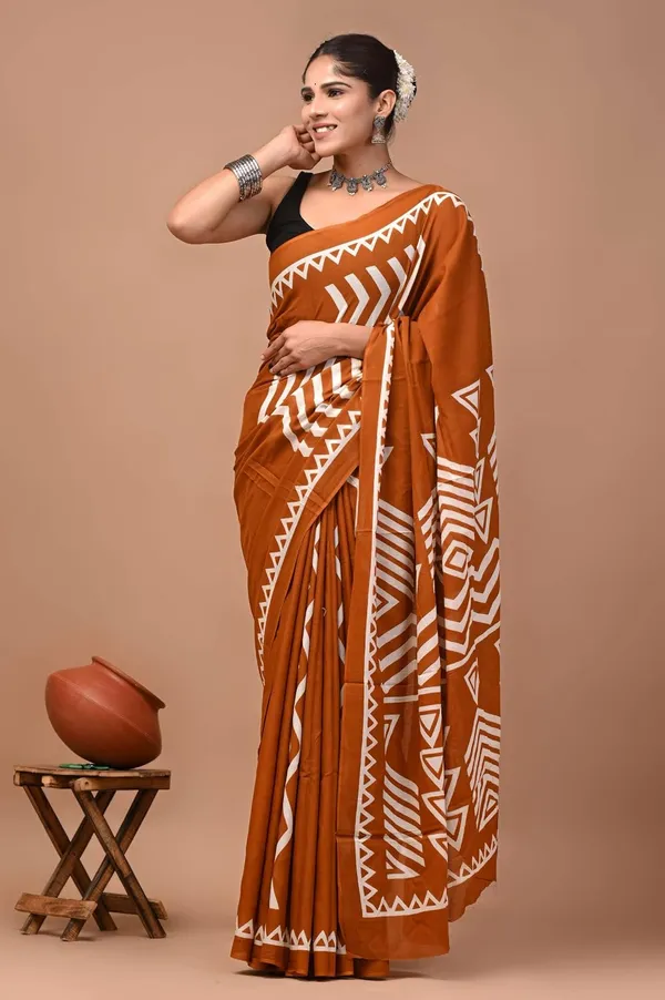 Mulmul_Cotton_Printed_Saree_With_Blouse_Piece