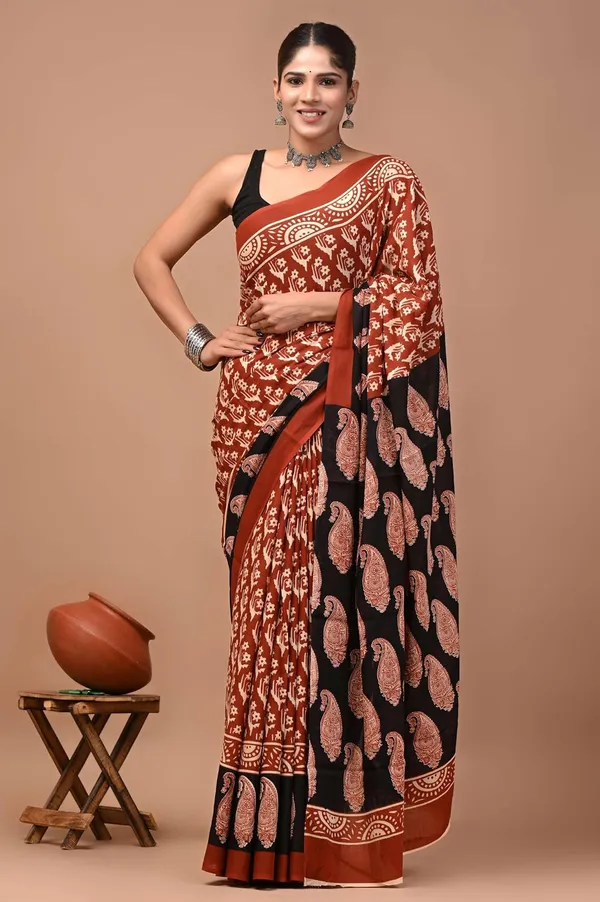 Mulmul_Cotton_Printed_Saree_With_Blouse_Piece