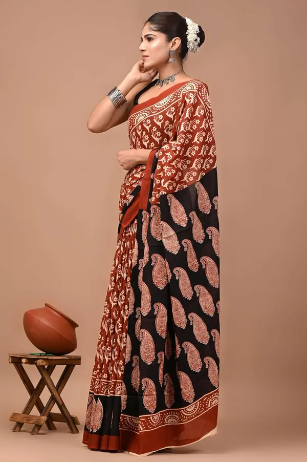Mulmul_Cotton_Printed_Saree_With_Blouse_Piece