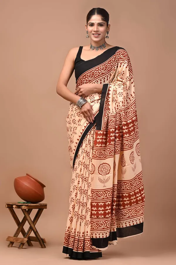 Mulmul_Cotton_Printed_Saree_With_Blouse_Piece