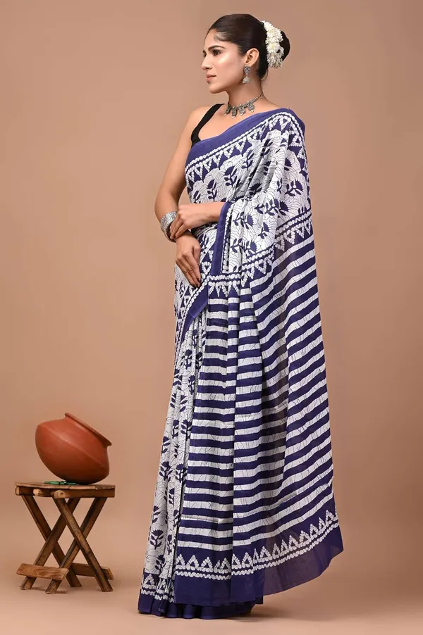 Mulmul_Cotton_Printed_Saree_With_Blouse_Piece