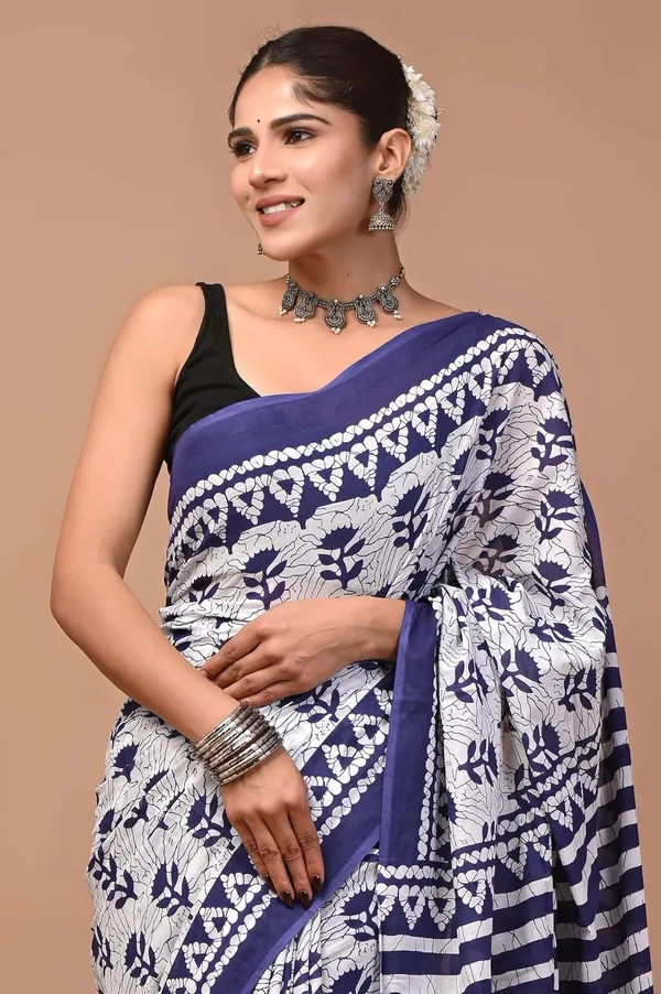 Mulmul_Cotton_Printed_Saree_With_Blouse_Piece