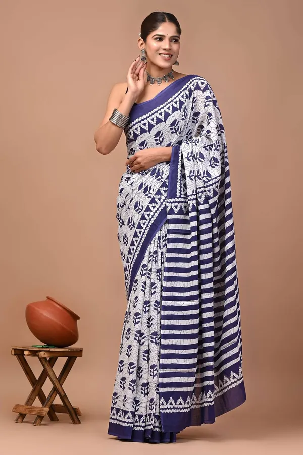 Mulmul_Cotton_Printed_Saree_With_Blouse_Piece
