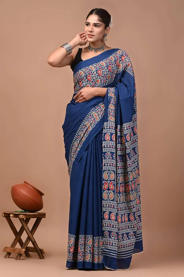 Mulmul_Cotton_Printed_Saree_With_Blouse_Piece
