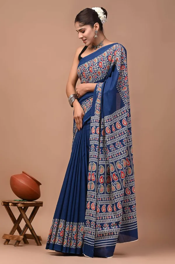 Mulmul_Cotton_Printed_Saree_With_Blouse_Piece