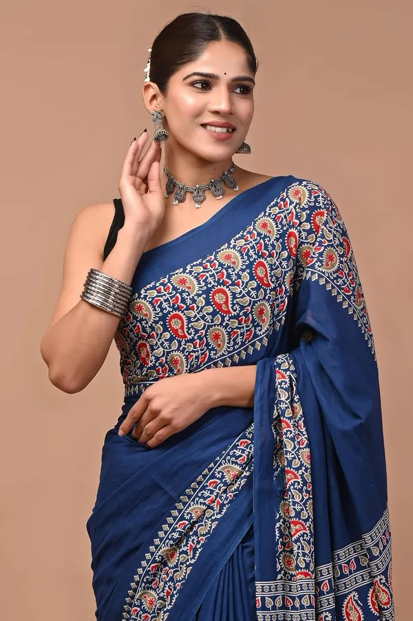 Mulmul_Cotton_Printed_Saree_With_Blouse_Piece