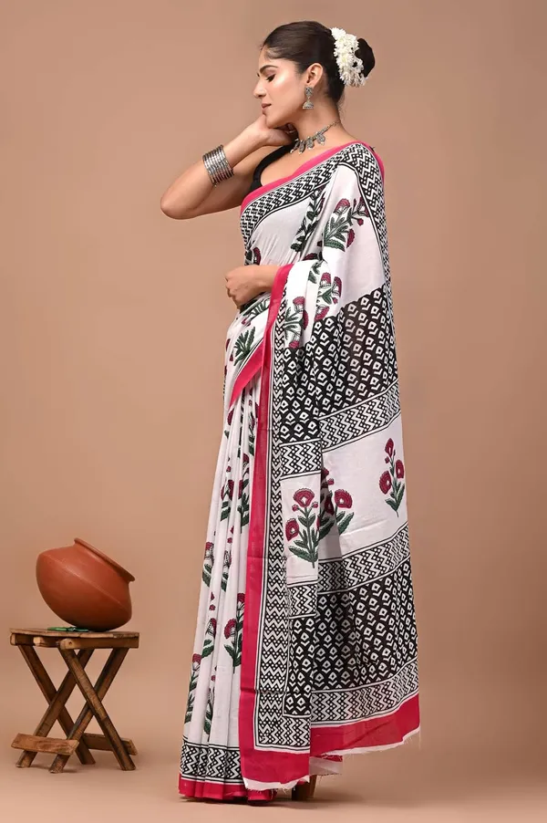 Mulmul_Cotton_Printed_Saree_With_Blouse_Piece