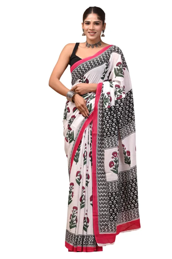 Mulmul_Cotton_Printed_Saree_With_Blouse_Piece