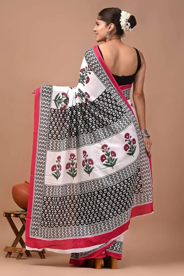 Mulmul_Cotton_Printed_Saree_With_Blouse_Piece