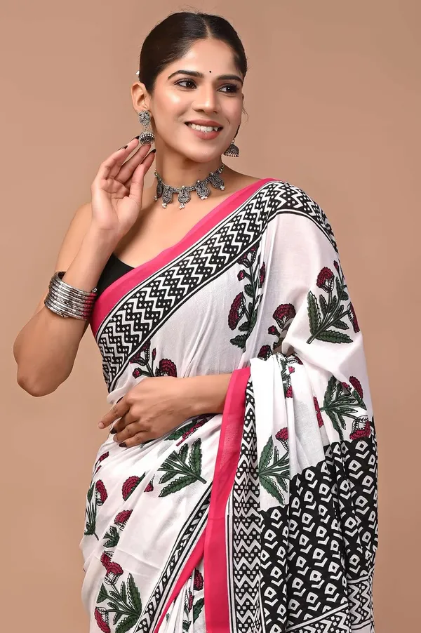 Mulmul_Cotton_Printed_Saree_With_Blouse_Piece