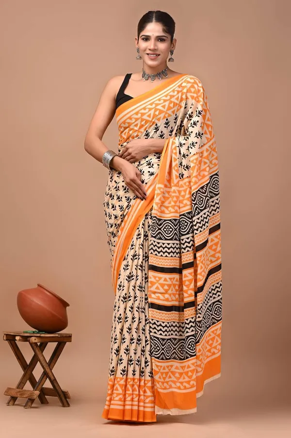 Mulmul_Cotton_Printed_Saree_With_Blouse_Piece