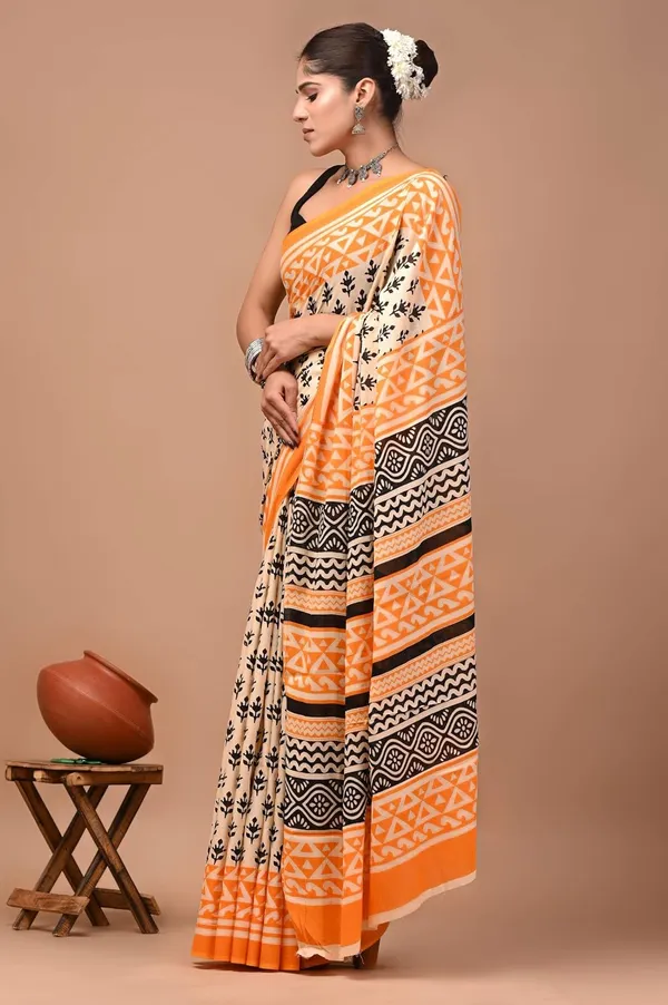 Mulmul_Cotton_Printed_Saree_With_Blouse_Piece