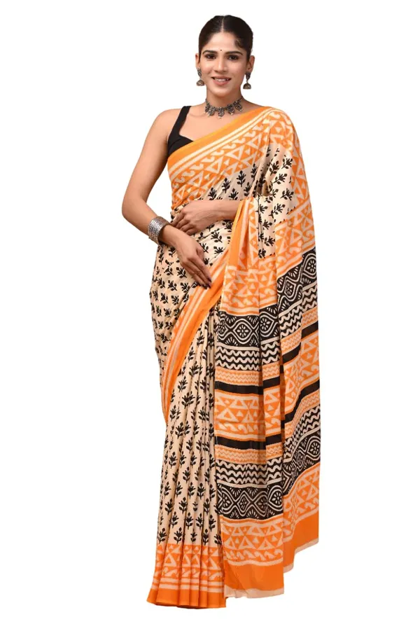 Mulmul_Cotton_Printed_Saree_With_Blouse_Piece
