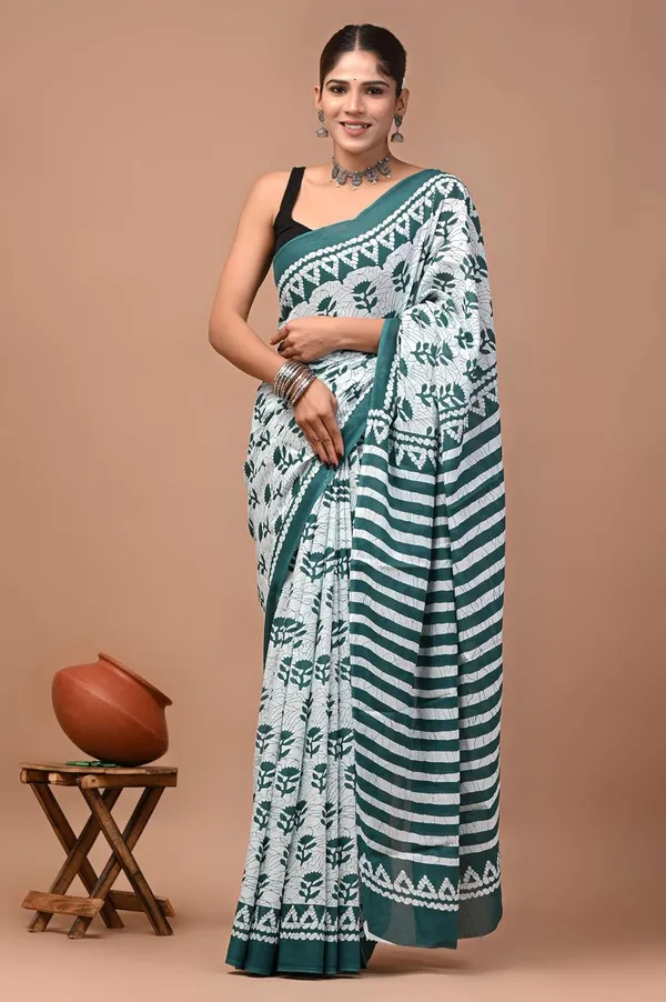 Mulmul_Cotton_Printed_Saree_With_Blouse_Piece