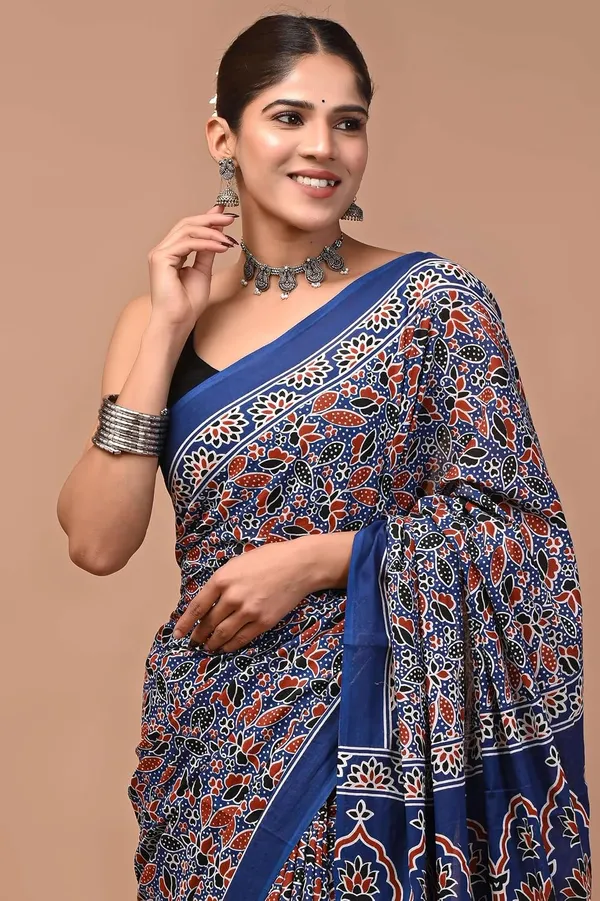 Mulmul_Cotton_Printed_Saree_With_Blouse_Piece