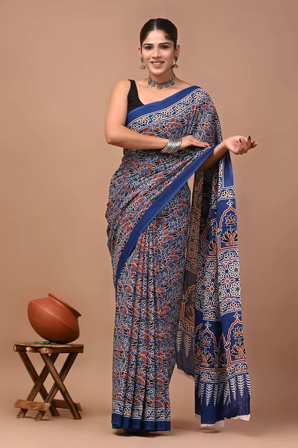 Mulmul_Cotton_Printed_Saree_With_Blouse_Piece