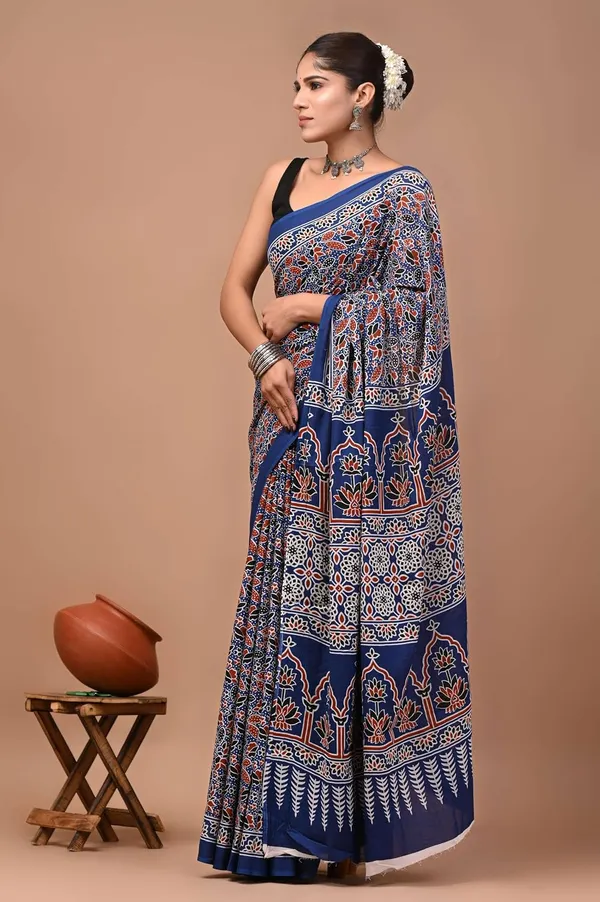 Mulmul_Cotton_Printed_Saree_With_Blouse_Piece