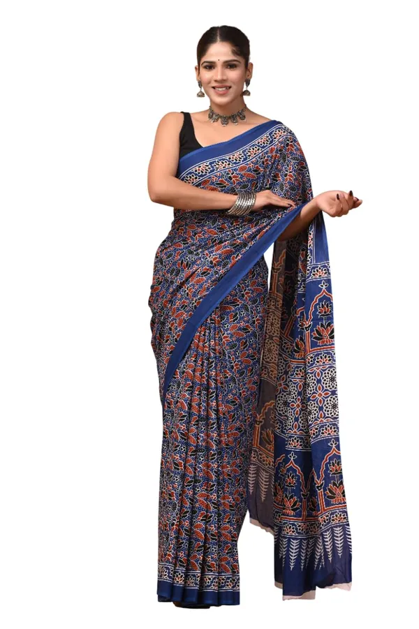 Mulmul_Cotton_Printed_Saree_With_Blouse_Piece