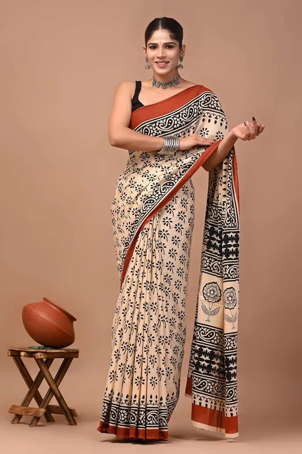 Women_S_Mulmul_Cotton_Hand_Block_Printed_Saree_With_Blouse_Piece
