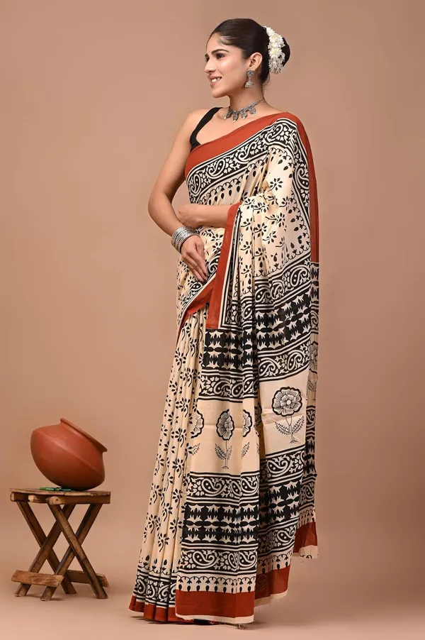 Women_S_Mulmul_Cotton_Hand_Block_Printed_Saree_With_Blouse_Piece