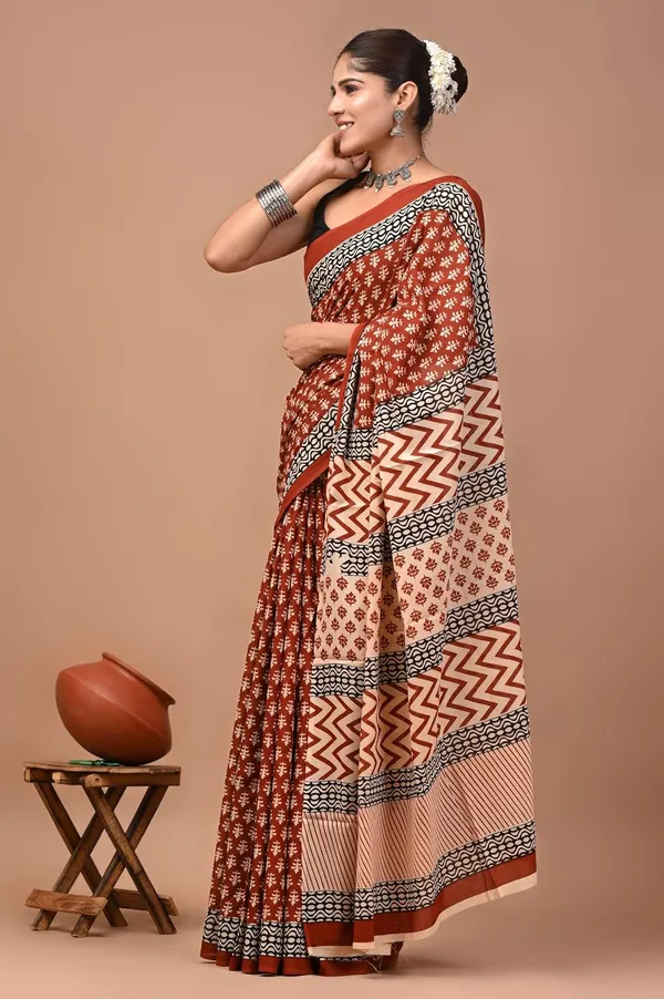 Mulmul_Cotton_Printed_Saree_With_Blouse_Piece