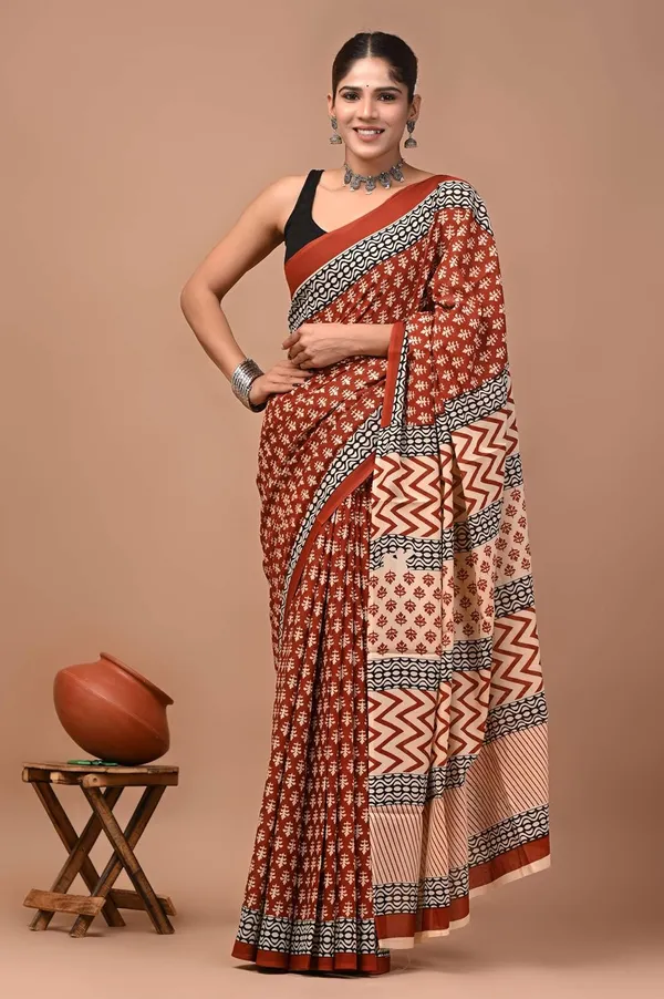 Mulmul_Cotton_Printed_Saree_With_Blouse_Piece