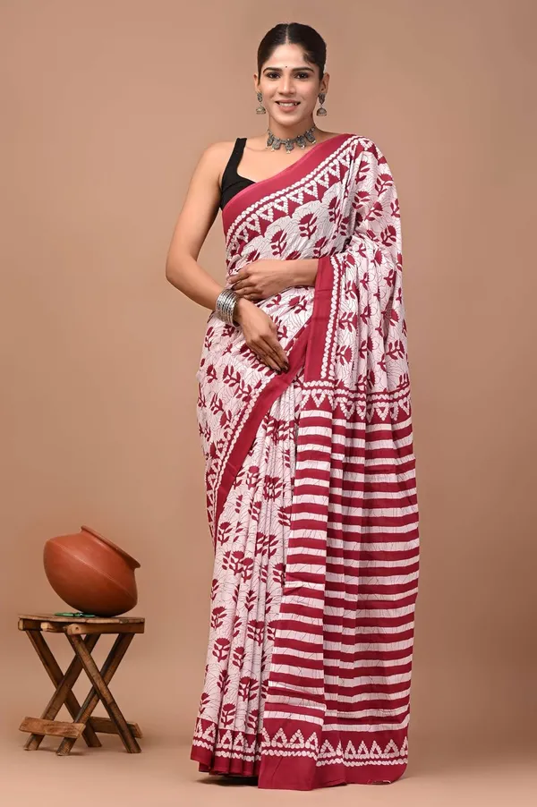 Women_S_Mulmul_Cotton_Hand_Block_Printed_Saree_With_Blouse_Piece