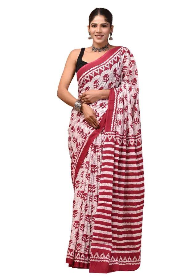 Women_S_Mulmul_Cotton_Hand_Block_Printed_Saree_With_Blouse_Piece