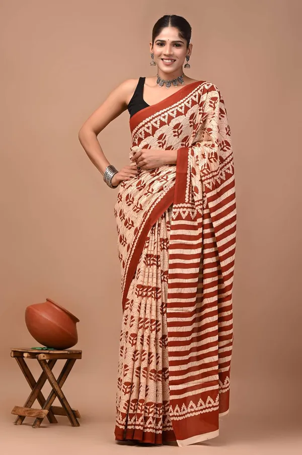 Mulmul_Cotton_Printed_Saree_With_Blouse_Piece