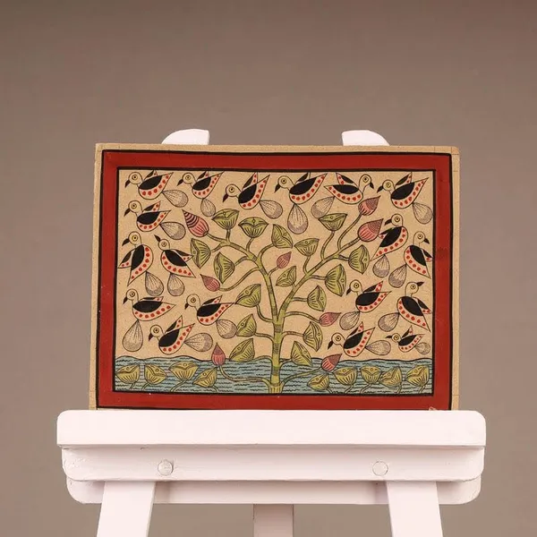 Prithviya_Collective_Handcrafted_Folk_Art_Tree_with_Birds_Traditional_Wall_Painting,_Multicolour,_Paper,_30x25_cm,_Matte_Finish,_Hand-painted