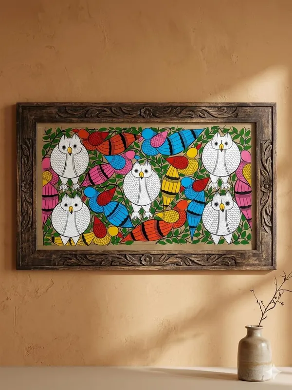 Prithviya_Collective_Handcrafted_Folk_Art_Owls_and_Birds_Decorative_Wall_Painting