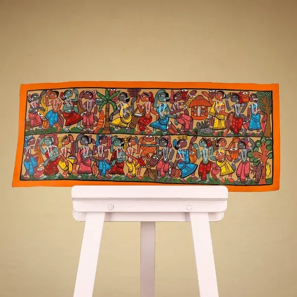 Prithviya_Collective_Handcrafted_Indian_Folk_Art_Village_Celebration_Horizontal_Wall_Painting
