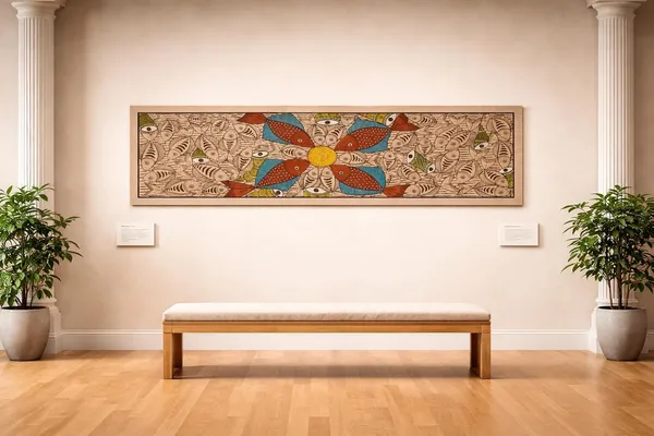 Prithviya_Collective_Handcrafted_Traditional_Fish_Motif_Folk_Art_Horizontal_Wall_Painting