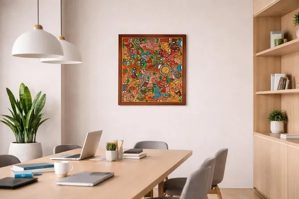Prithviya_Collective_Handmade_Colorful_Bird_Madhubani_Painting_on_Paper_�_Traditional_Indian_Folk_Art_Wall_Decor_|_Vibrant_Square_Tribal_Artwork_for_Home_&_Office