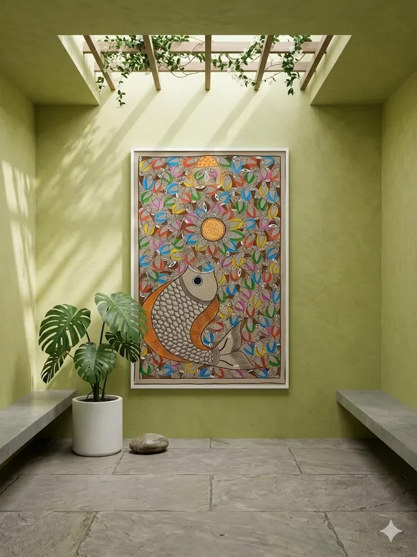 Prithviya_Collective_Handmade_Madhubani_Fish_Painting_�_Colorful_Folk_Art_Wall_D�cor_(Traditional_Mithila_Art_on_Paper)