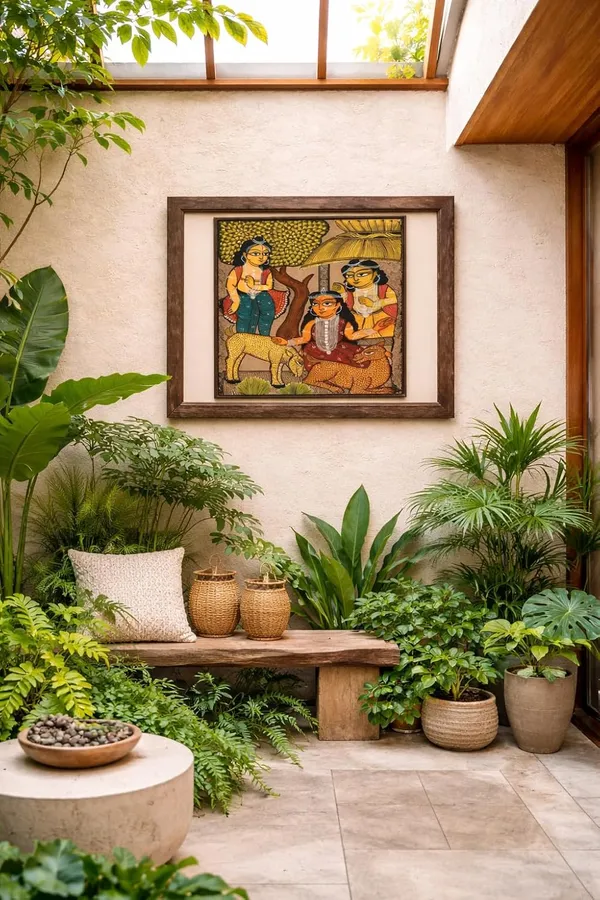 Prithviya_Collective_Handmade_Tribal_Folk_Art_Painting_of_Village_Life_Scene_with_Animals_&_Women_�_Traditional_Indian_Wall_Art_on_Paper_(Unframed/Framed_Option)