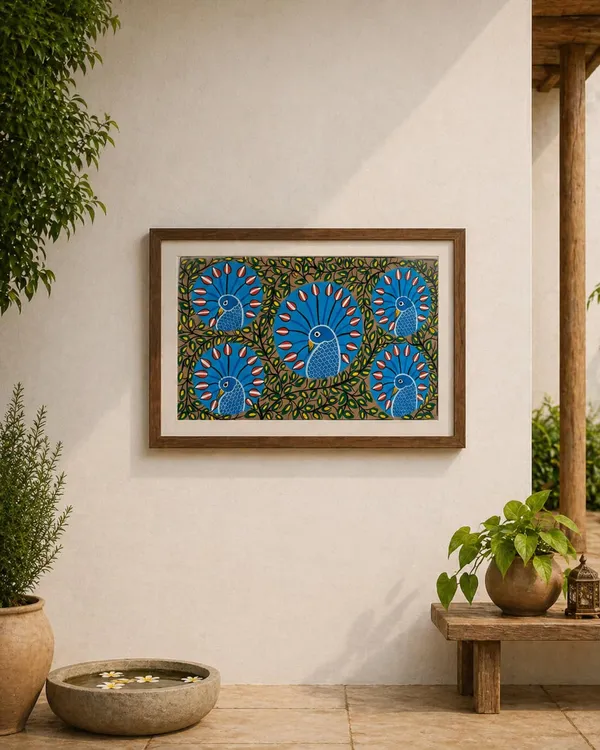 Prithviya_Collective_Blue_Peacock_Folk_Art_Madhubani_Painting_�_Handmade_Traditional_Bird_Wall_Decor